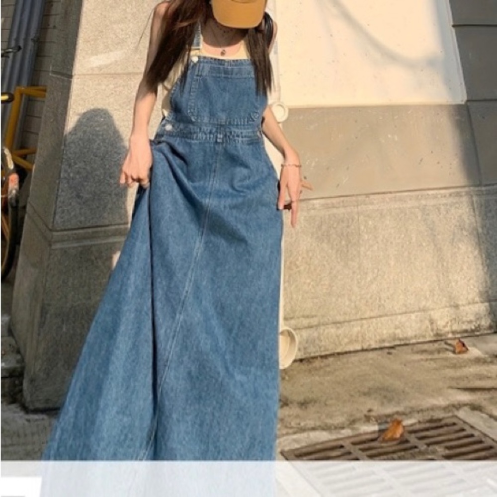 Denim Pinafore Maxi Dress - Blue